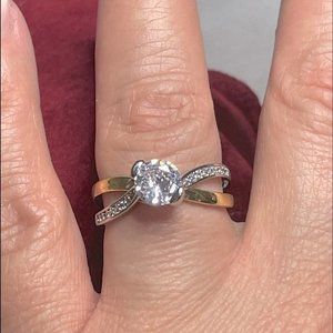 New 18k Gold Over 925 Silver Diamond Ring